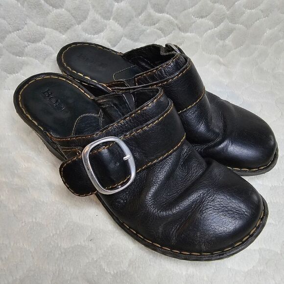Born black leather mules clogs slip ons wedge heel 8 39 - Picture 7 of 8